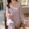 V-neck Summer Pajamas for Women Pajama Women Spring and Autumn Long Sleeve Modal Lace Mesh Sweet Princess Style Home Dress Set