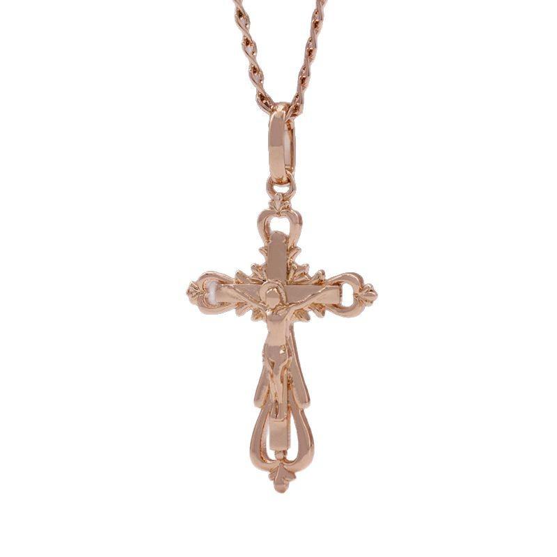 Rose Gold Color Cross Pendant Necklace Women's Elegant Color-preserving Clavicle Chain Personalized Pendant Necklace Jewelry
