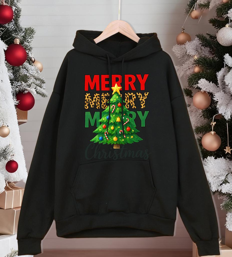 Merry Christmas Green Tree Design Men Hoody Pocket All-Match Hoodies Casual Fleece Streetwear Oversized Comfortable Pullover