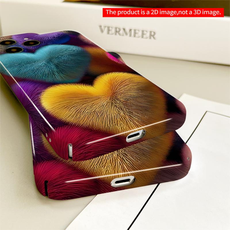 2DFlat Fuzzy Heart Pattern Phone Case All inclusive film hard iPhone case, compatible with iPhone 18 Pro Max 17 16 15 14 13 12 11