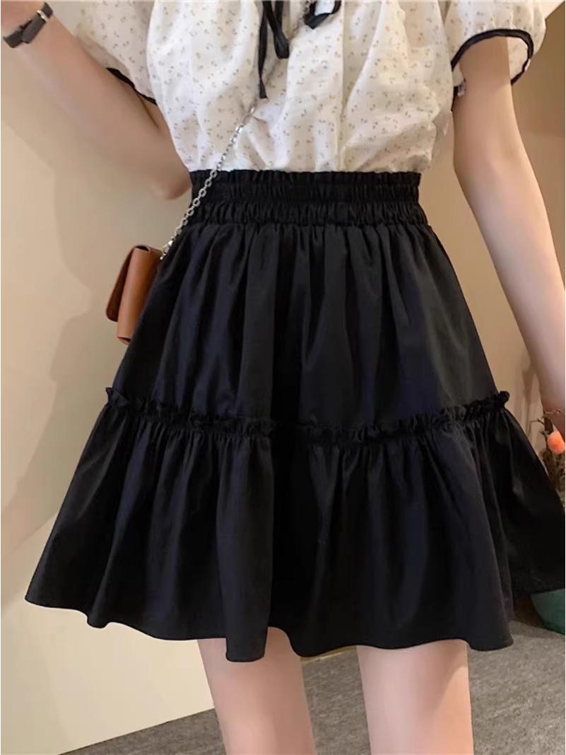 

White High-Waisted A-Line Skirt - Spring 2024 College Style, Fairy Hip-Covering, Casual Puffy Design 3XL