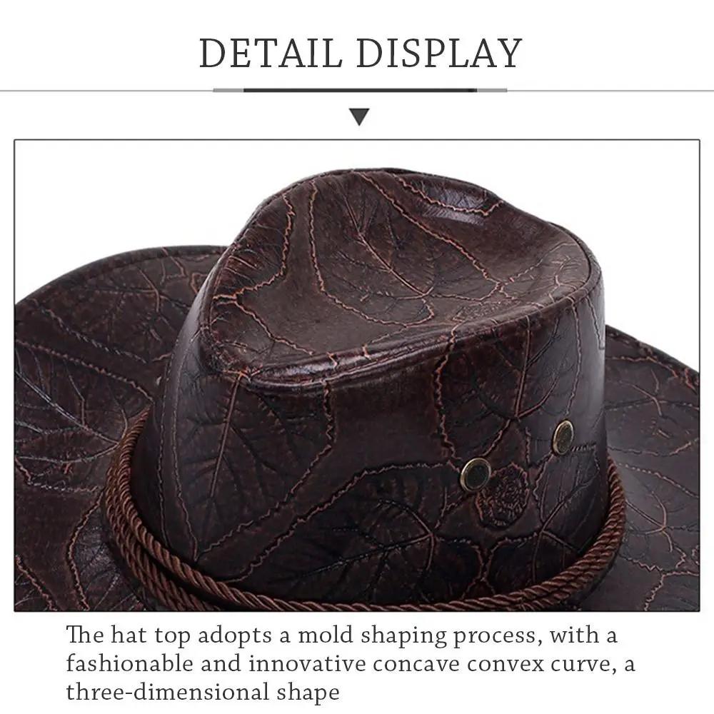 Fashion Leather Cowboy Hat Gentleman Jazz Sun Hats Outdoor Western Sun Visors Men Women