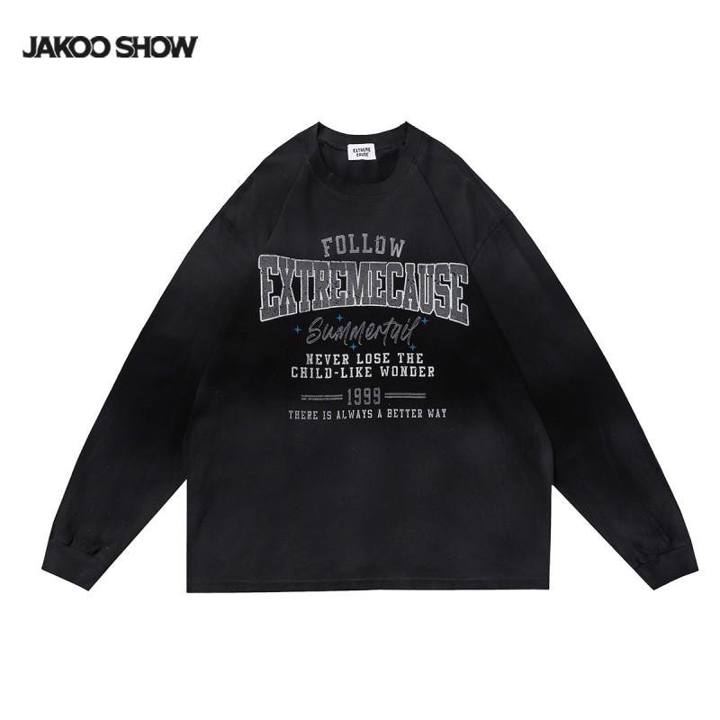 Mens Oversized Cotton Long Sleeve Tee With Distressed Ink Print Vintage Streetwear Style Loose Fit Fall