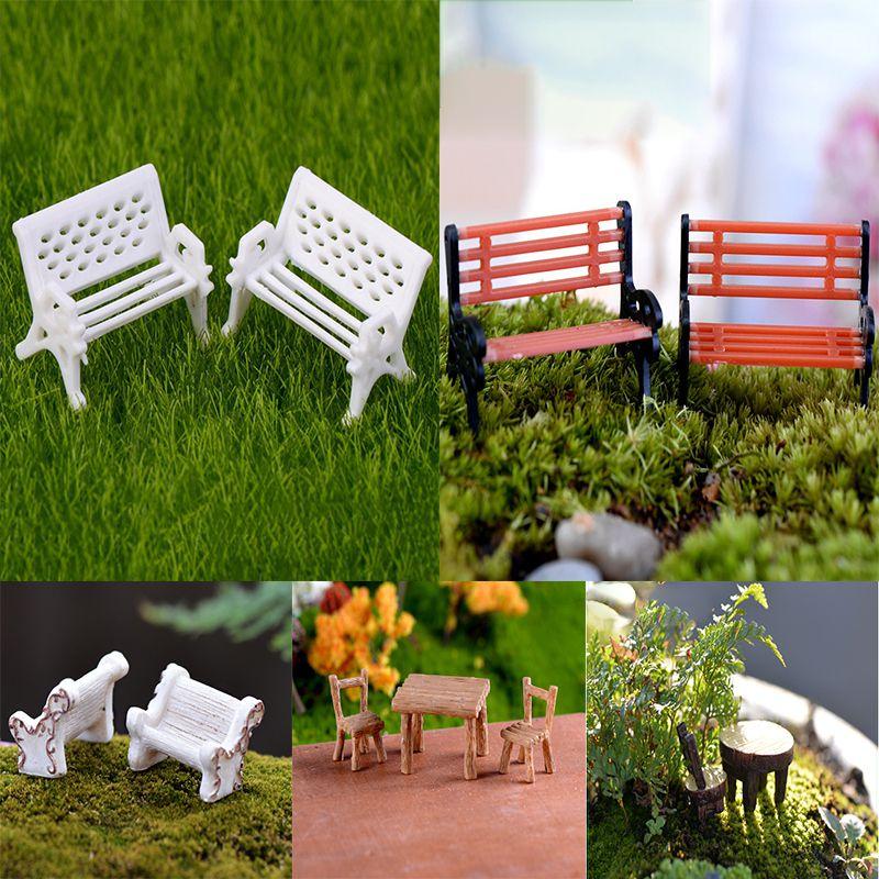 Miniature Diy Ornament Set Colorful Resin Red Chair And White Bench For Micro Gardens