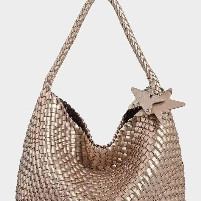 Champagne Color 2025 Super Popular Woven Tote Bag for Women Large Capacity High-end Handbag Shoulder Bucket Bag