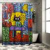 Brightly Colored Graffiti Shower Curtain Featuring Abstract Cat Design Modern Bathroom Decor For Home Bath Remodels