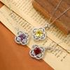 925 Sterling Silver Clover Pendant Necklace for Women, Natural Garnet/Amethyst/Citrine Crystal, Fashion Jewelry