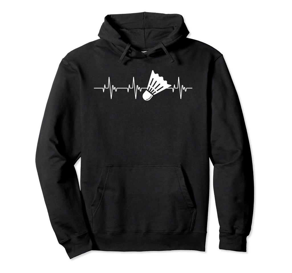 Badminton player, badminton racket, shuttlecock, heartbeat, electrocardiogram, hoodie