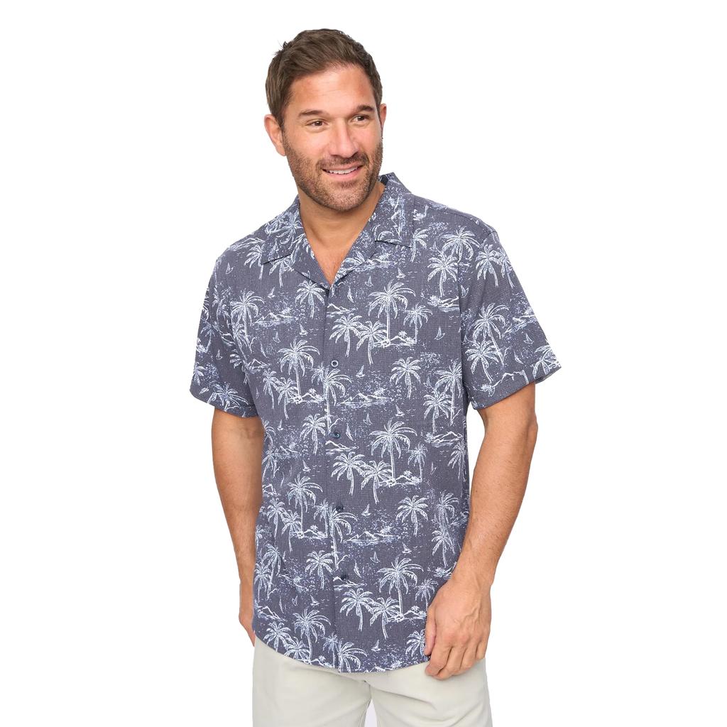 Bewley & Ritch Mens Arecas Palm Print Polyester Short-Sleeved Shirt