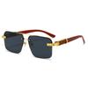 Classic Retro Double Beam Wood Grain Glasses Legs Men'S And Women'S Sunglasses High Sense Fashion Trend Street Sunshade Glasses Frameless