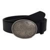 Fashionable Black Faux Leather Belt With Artistic Floral Embossing Durable Buckles Unisex Design