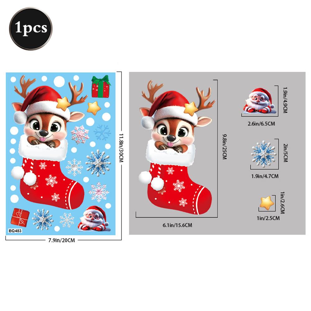 2026 Christmas Window Stickers Santa Claus Reindeer Snowmen PVC Static Glass Stickers No Glue Reusable Christmas Home Decoration