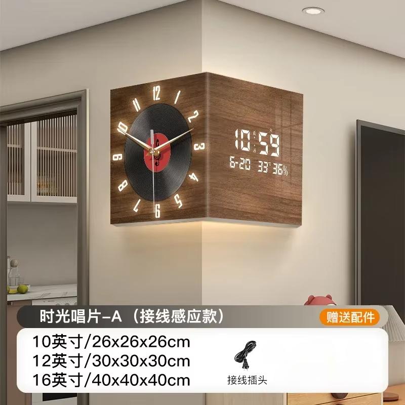 Retro Dual-Sided Wall Clock Vinyl-Style Silent Mechanism Calendar Clock with Perpetual Digital Display for Home Decor