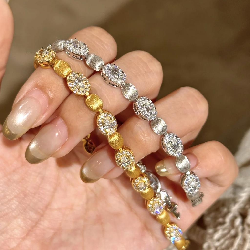 Handmade Brushed Egg Surface Full Diamond Bracelet Women'S Design Sense Light Luxury Red Corundum Oval Bracelet Bracelet Jewelry