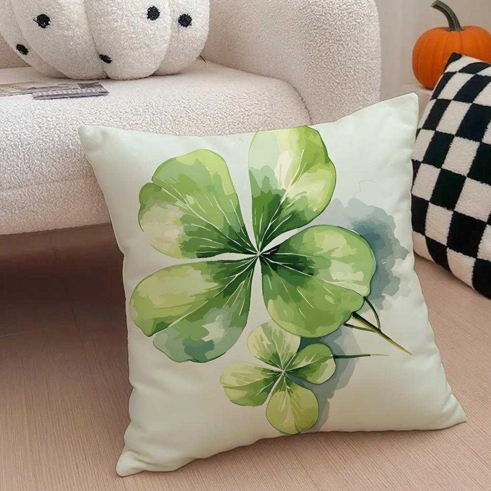 LLucky Four Leaf Clover Cushion Cover Throw Pillow Cover Hidden Button Durable Polyester Chair Cushion