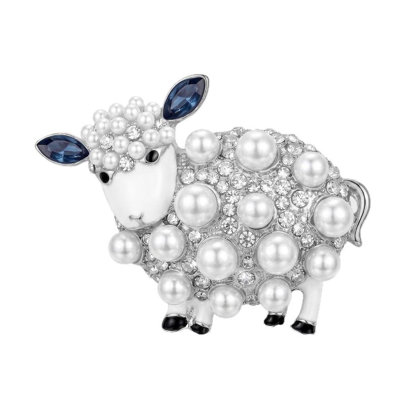 Cute Sheep Brooches For Women Lamb Pin Y2K Shiny Pearl Crystal Lapel Pins Badges 2027 New Year Gifts Fashion Jewelry Accessories