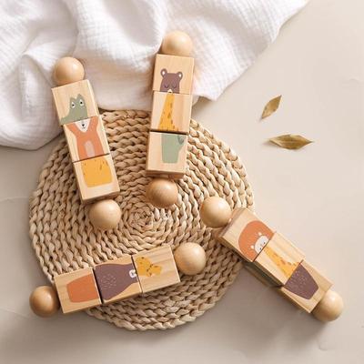 4 taraflı Karikatür Bebek Çocuk Ahşap Dönen Çıngırak Hayvan Eşleşen Yenidoğan Yatıştırıcı Oyuncak Döndür Blokları Dönen Bulmaca Montessori Oyuncakları Babys için 1 adet