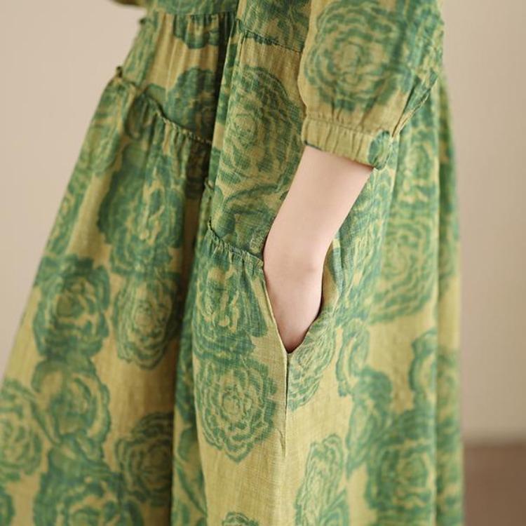 New Spring Summer Vintage Floral Print Maxi Dress Loose Oversize Long Sleeve for Women Plus Size