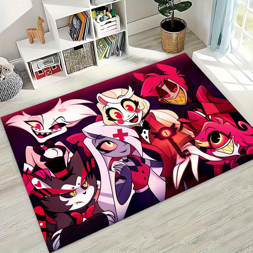 Alfombra de Dibujos Animados 3D H-Helluva Boss Blitzo H-Hazbin Hotel para Dormitorio Sala de Estar Sofá Decoración de Felpudo para el Hogar, Alfombra Antideslizante para el Suelo