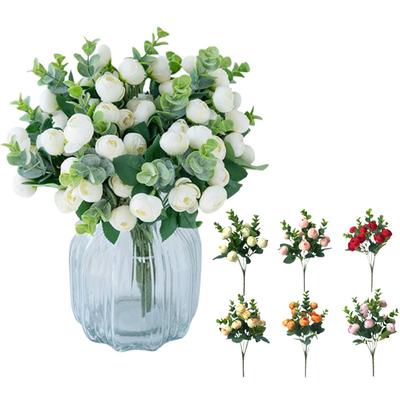Simulated Rose Tea Bud Bouquet New Year Decoration Wedding Handheld Silk Eucalyptus Fake Flowers Living Room Decoration