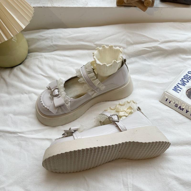 Fashion Mary Jane Small Shoes Spring New Round Head Bow Single Shoes Lace Edge a Line Buckle Women's Shoes