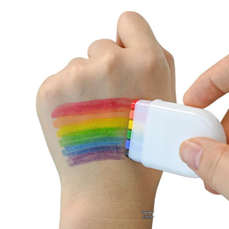 6-Color Face Paint Sticks for Sports Day, Parties, and Fan Activities - Rainbow Stripes Crayons