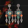 Mongolian minority stud earrings retro women's long tassel Tibetan silver earrings Tibetan exotic Chinese earrings