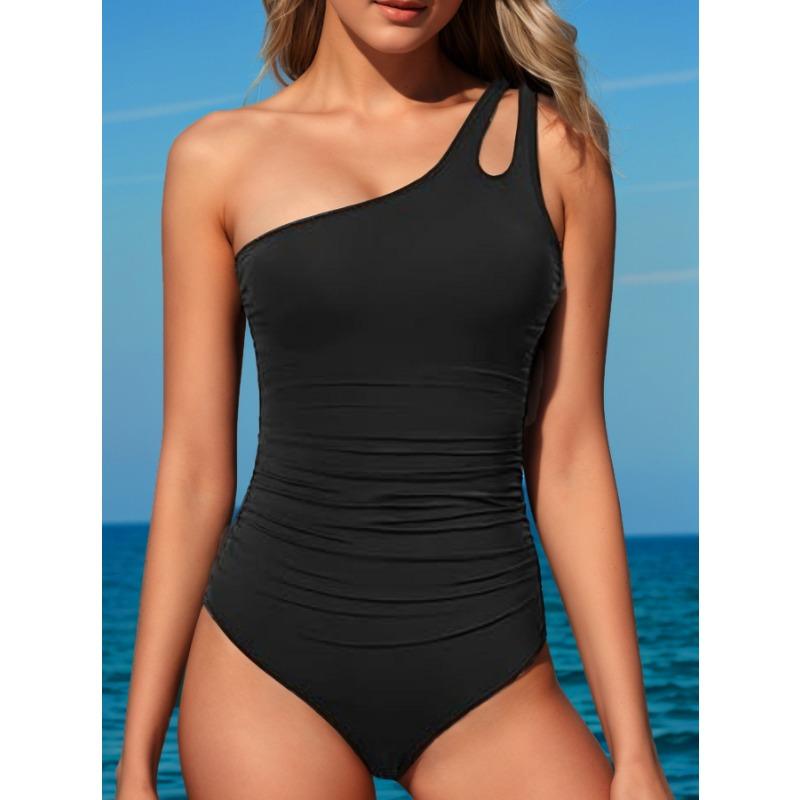 Solid color single shoulder sexy high waist backless one-piece bikini swimsuit swimsuit women