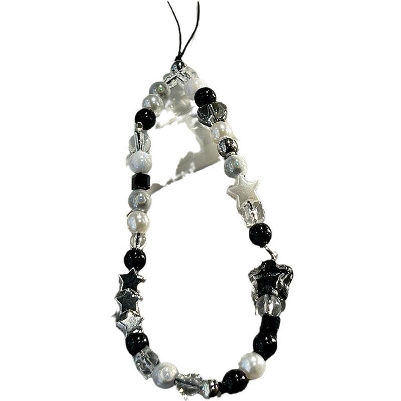 Ins-style Ice-transparent Star Phone Lanyard, Cool Black Diy Beaded Camera Chain Anti-loss Lanyard, High-end Style Lanyard