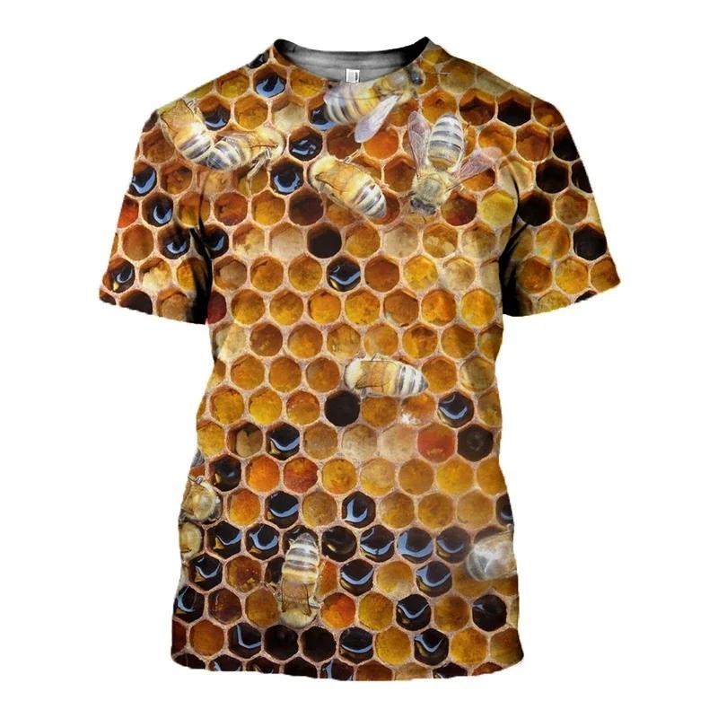 Fun Bee Pattern Men's T-shirtSummer Short Sleeved T-shirt Plus Size Harajuku