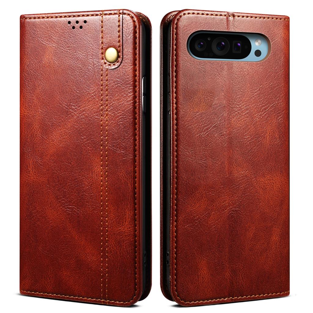 Pro Google Pixel 9/Pixel 9 Pro Pouzdro Textura Crazy Horse Voskovaná Kůže Peněženka Stojánek Kryt