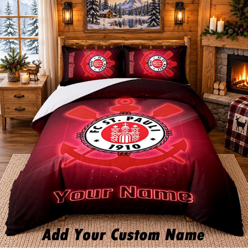FC St. Pauli Muster Bettwäsche 3-teiliges Set mit individuellem Namen, Bettlaken und Kissenbezügen für das Schlafzimmer zu Hause