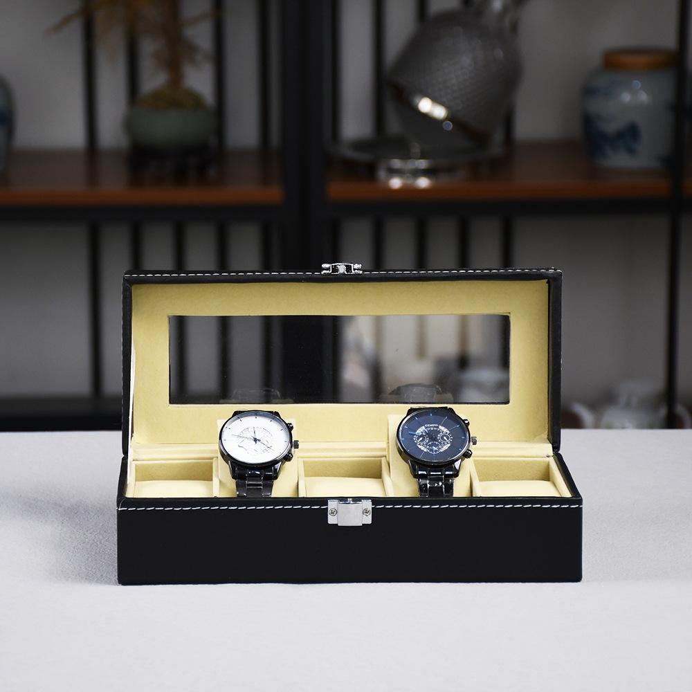 Czarne pudełko na zegarki ze sztucznej skóry, kwadratowe etui ekspozycyjne z klapką, odpowiednie na 2/3/4/5/6/10/12 zegarków, eleganckie pudełko do przechowywania i organizacji zegarków.