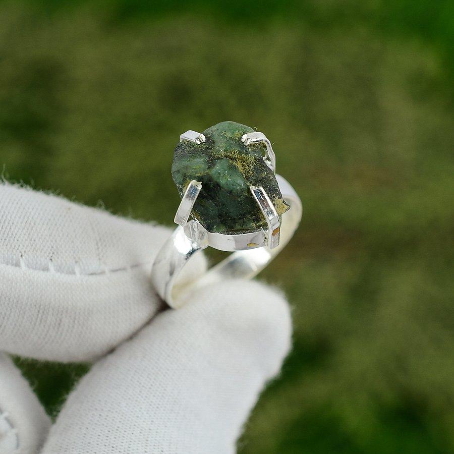 Natural Green Stone Rough Multi Stone Ring Size 8.5 925 Silver For Girls
