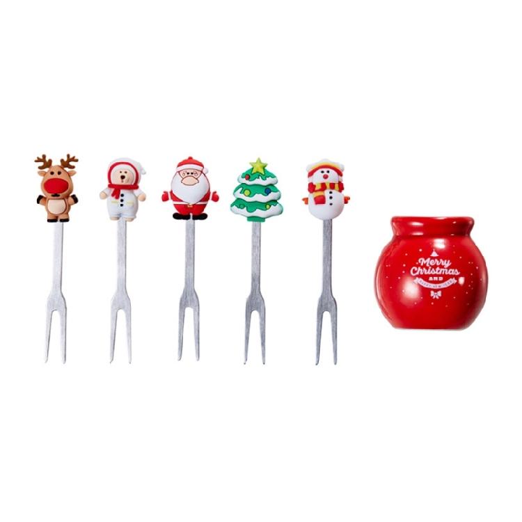 

5 Pcs Christmas Fruit Dessert Fork Reusable Appetizer Forks Dessert Cake Fork 1