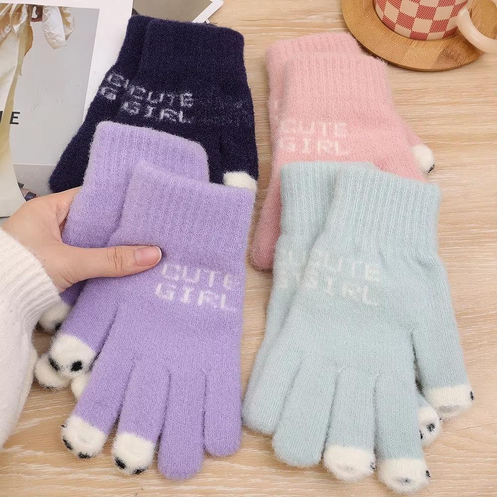 Fluffy Knitted Open Finger Gloves Panda Fingertip Touch Screen Gloves Women Men