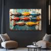 Rustic Wooden Frame Oil Painting of Colorful Fish for Home Decor