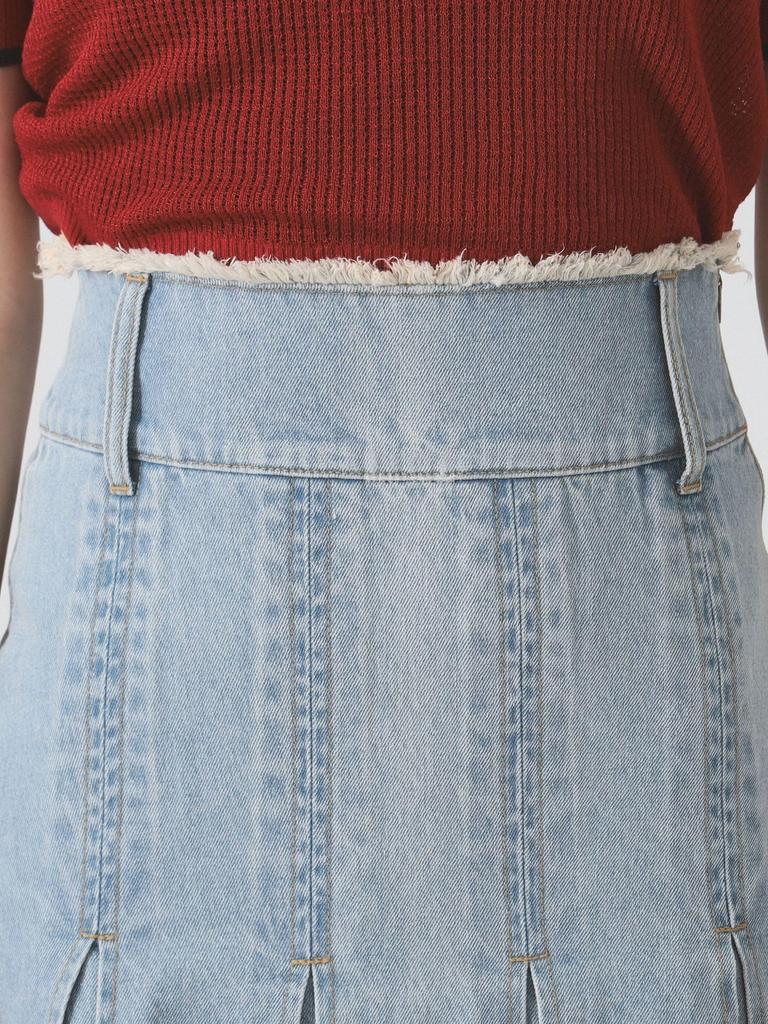 Ray Beams Women's Denim Tucked Midi Skirt, Blue 1