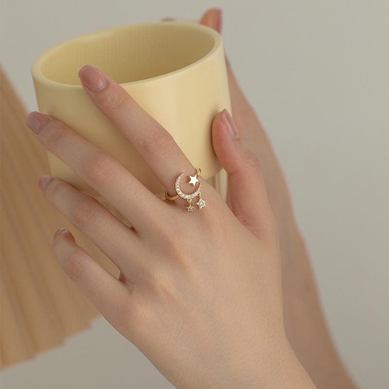 "Chic Star & Moon Adjustable Open Ring for Women"