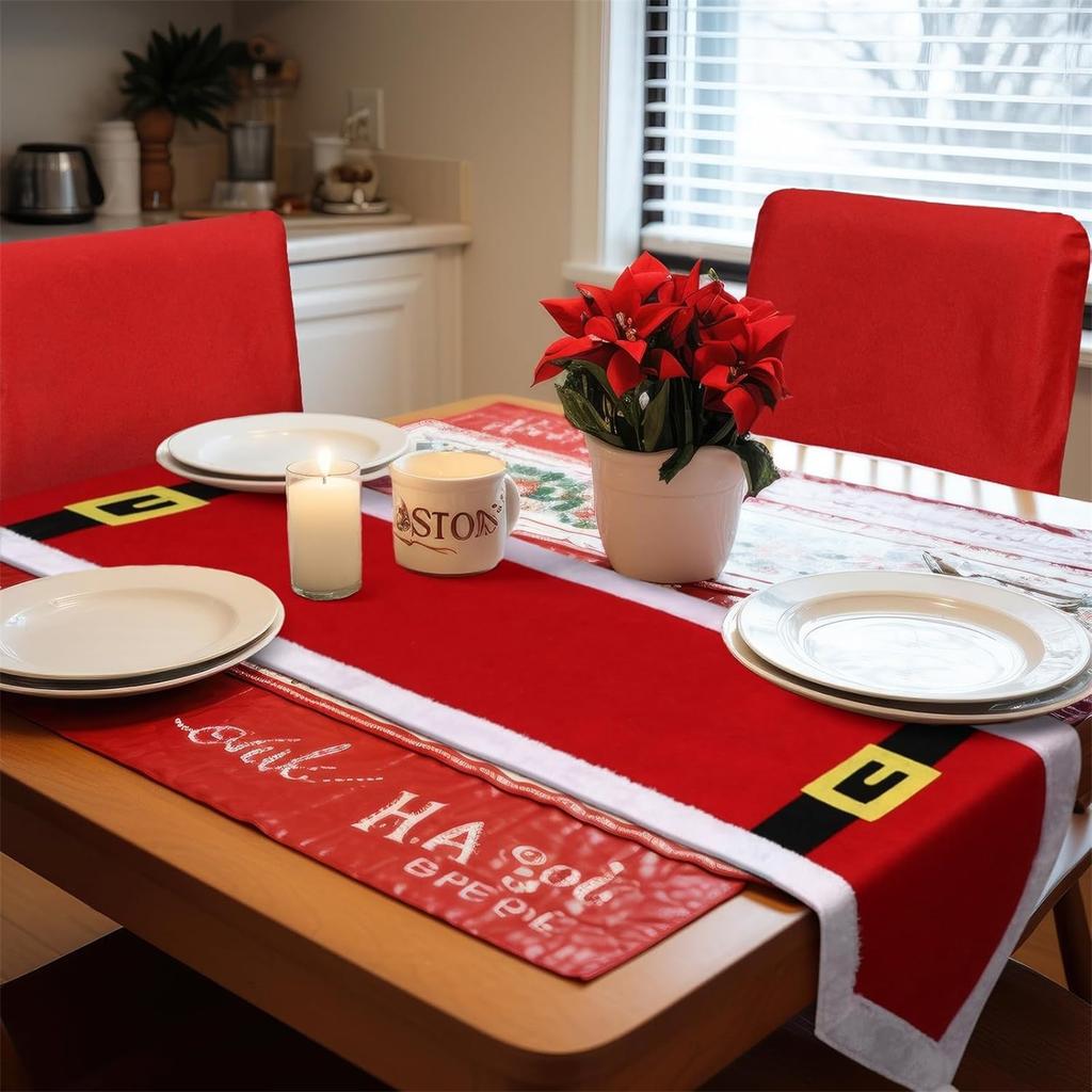 Christmas Table Flag And Chair Cover Set: One Table Flag And Six Chair Covers Make One Set
