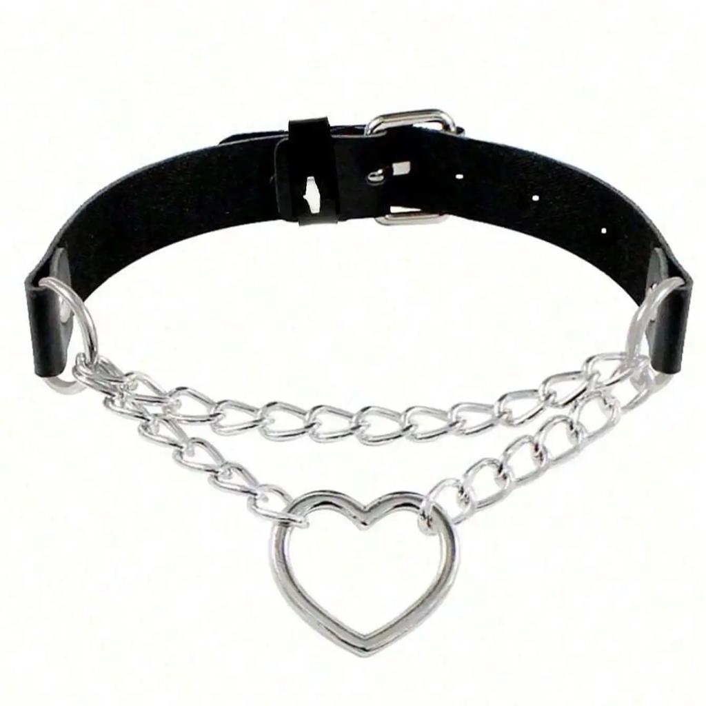 Vintage Chain Jazz Dance Necklace Punk Rock Choker Pu Leather Goth Rivets Collar Party Club Gothic Jewelry Harajuku