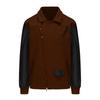 Men's Patchwork Woolen Jacket Lapel Colorblock Coat Casual Slim Fit Zipper Long Sleeve Jacket