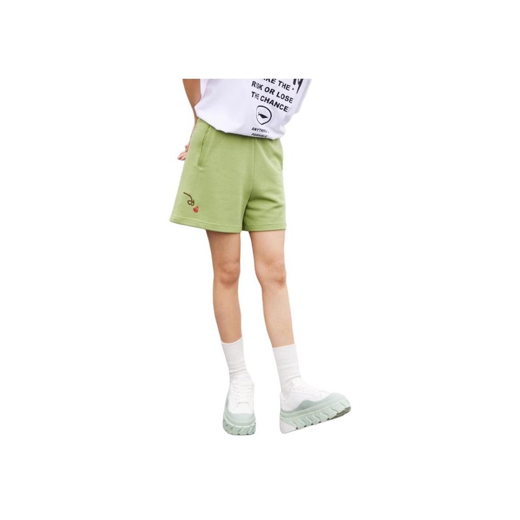 Li Ning Sports Lifestyle Series Fashion Print Letter Knitted Relaxed Shorts Women Shorts Aip-Green AKSU698-3