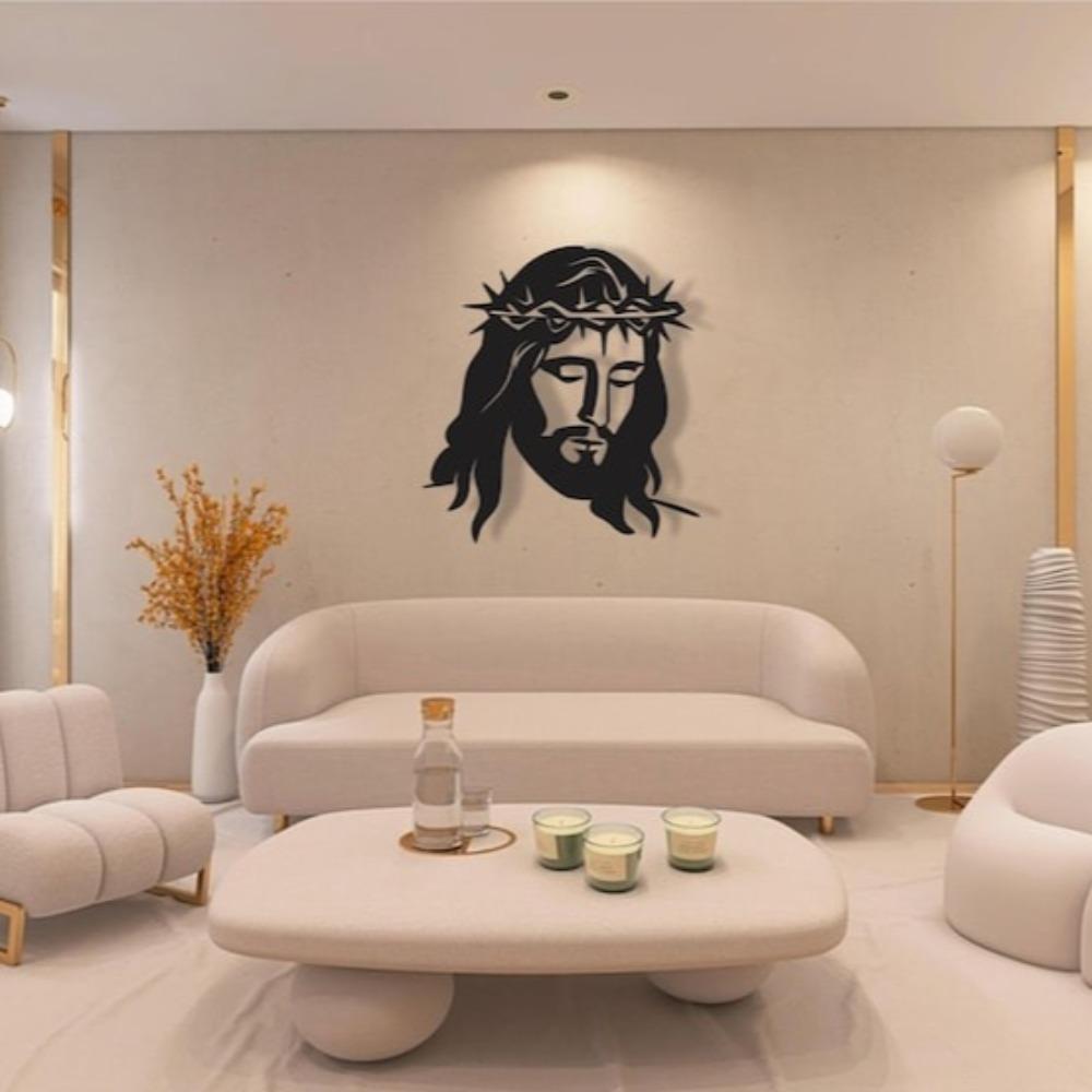 Forged Iron Jesus Portrait Wall Decor, Religious Christian Art for Home, Faith Based Metal Craft