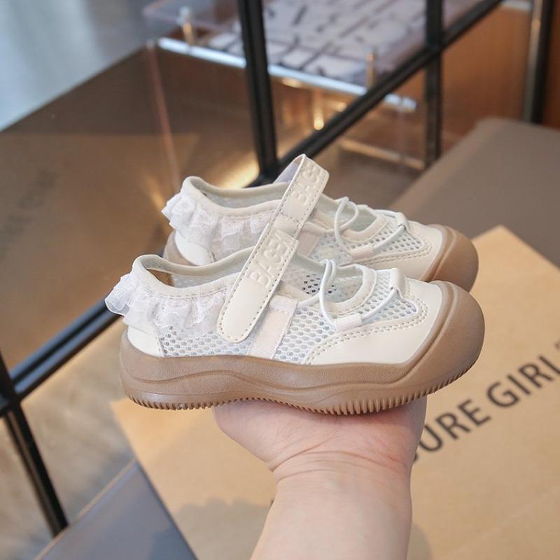 Summer Girls Ballet Style Sports Sandals, Breathable Mary Jane Dad Shoes Soft Sole with Hook-and-Loop for Kids