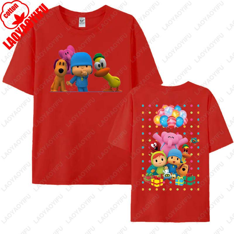 POCOYO  Cartoon Character Family Matching Outfits Cotton Tshirts Gift Short Sleeve Crew Neck Tops Funny Summer Tee Ropa Mujer