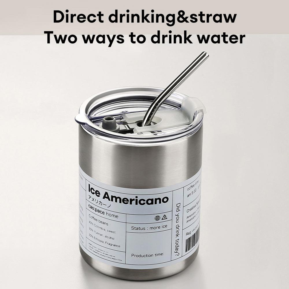 Coffee Cup Thermos Stainless Steel Double -layer Cooler Straw Cup  Ice American Coffee Mug Water Bottle Portable Reusable Mug