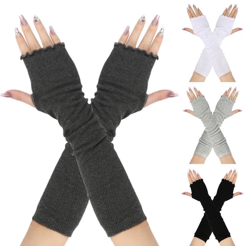 Unisex Long Rolled-Edge Warm Fingerless Gloves