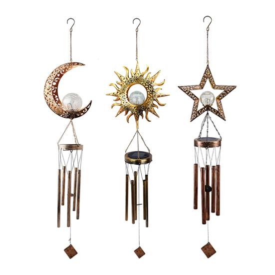Solar Wind Chime for Outside Metal Waterproof Sun Moon Star Hanging Wind Chime