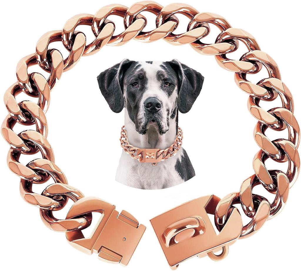 Kubansk länk hundhalsband 23MM Lättmetall Silverkedja Hundhalsband, Mode Smyckestillbehör för Valphund, Bully